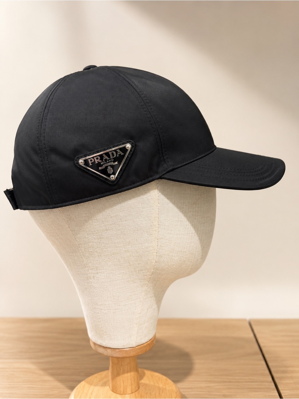 Prada Black Re-Nylon Baseball Cap with Silver Triangle Badge - Picture 3 of 5